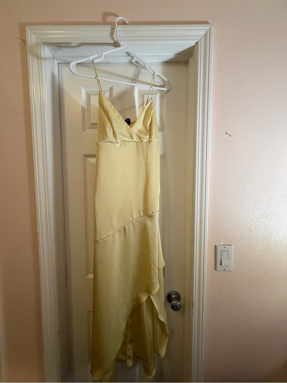 Yellow Satin Slip Dress with Asymmetric Hem